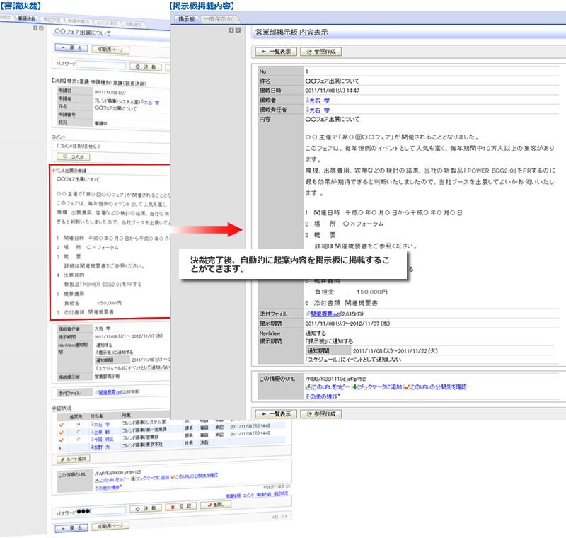 ワークフロー掲示板連携