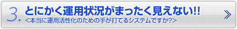 3.とにかく運用状況がまったく見えない！！　＜本当に運用活性化のための手が打てるシステムですか？＞